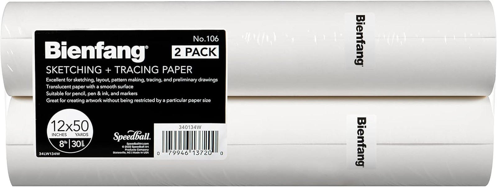 Sketching & Tracing Paper Roll, White, 12 Inches X 50 Yards (2-Pack) - for Drawi