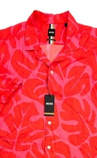 Hugo Boss Drew Short Sleeve Shirt Men's XL Relaxed Fit Bright Red Print 178 NWT