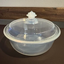 Vintage 20s/30s Fry Pearl Ovenware Clear Opalescent Casserole Dish w/ Lid