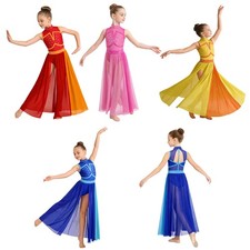 Kids Girls Dress Lyrical Dancewear Rave Costume Salsa Dance Dress Contemporary