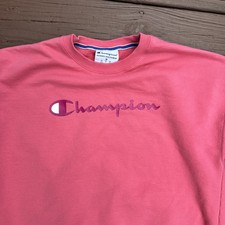 Champion Pink Crewneck Sweatshirt Womens Medium Cropped Spellout Logo