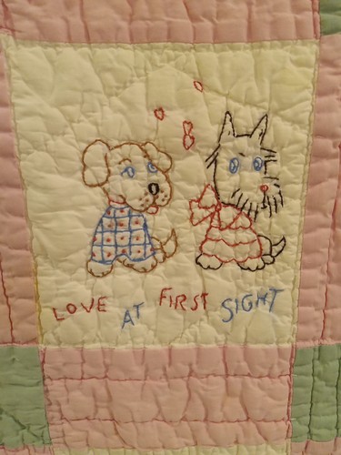 Vintage Handmade Children's Quilt Puppies Hand Embroidered 45x29 A22 - Bild 9 von 16