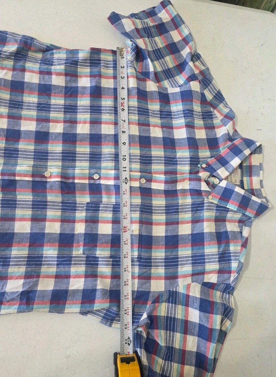 Vtg J.M. Hollander India Madras Plaid Shirt Mens XL Button Down Blue Red SS USA View 6