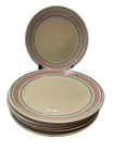 Nelson McCoy 10” Dinner Plates Pink Blue Stripe Set of 6 Very Good Cond.