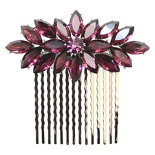 Gorgeous Purple Rhinestone Crystal Floral Hair Comb