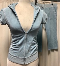 Juicy Couture Terry Cloth Short Sleeve Hoodie Low Rise Shorts 32 x 18 Set 2P