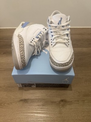 Jordan Air Jordan 3 Retro UNC Low Top Leather Sneakers White Blue Elephant Print