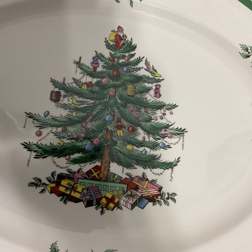 Piatto vintage Spode albero di Natale verde bordato 14,5 x 11,75" Inghilterra - Foto 9 di 10