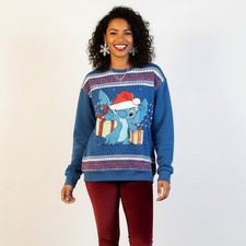 Disney Stitch Christmas Light-Up Sweater XXL Blue Santa Hat Holiday Pullover