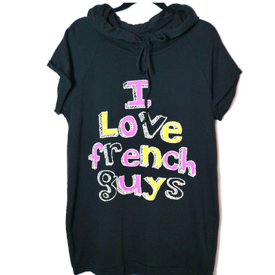 T-shirt Hoodie Black Cotton Y2K era contemporary novelty tee with hood