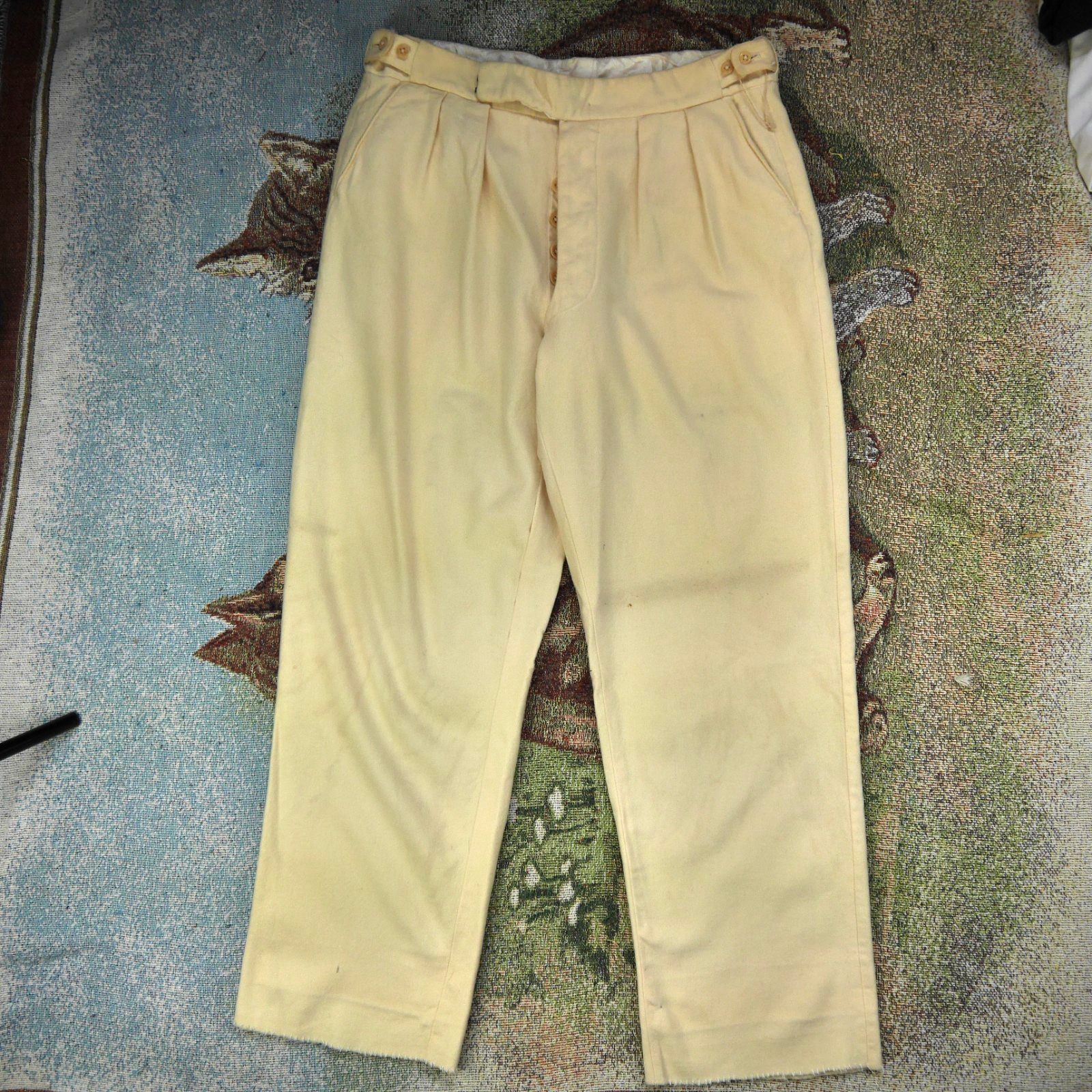 Vintage 1930s Daks Wool Trousers Beige Cream Pleated Side Cinch Antique