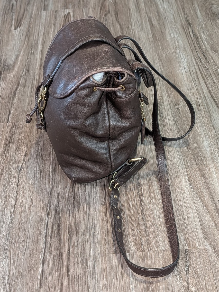 Vintage Coach Legacy Brown Leather Drawstring Backpack 9368 Flap