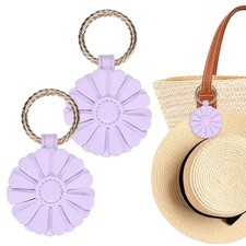 2-Pack Magnetic Hat Clip for Travel on Bag, PU Leather Daisy Flower, Purple