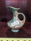 Vintage Roseville USA Pottery White Rose Green Brown Ewer Vase 981-6  Pitcher