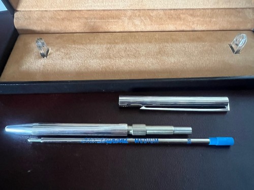 Dupont Stylo-Plume Sphère Plaqué Argent Élégance Français Avec Trousse - Picture 7 of 10