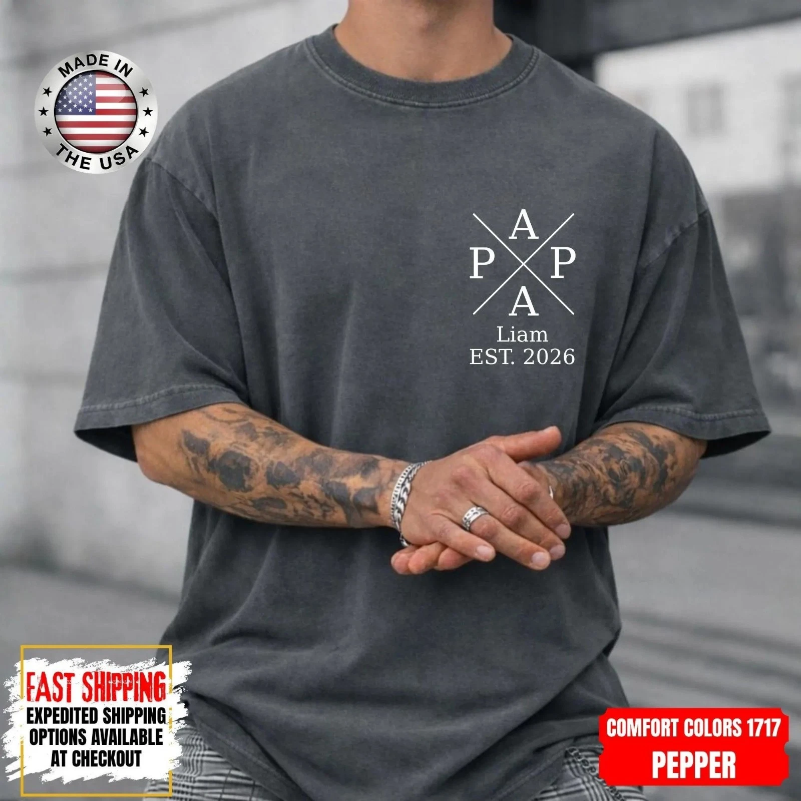Personalized Comfort Colors Dad/Papa Shirt With Children's Names and Birth Years