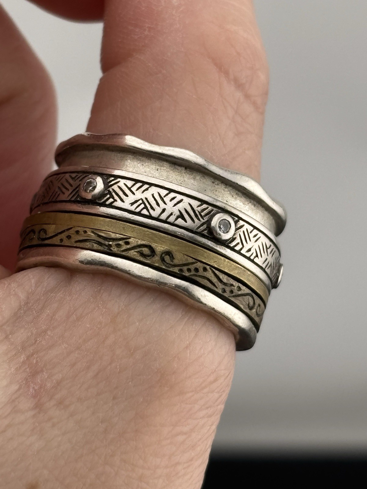 Silpada Pattern Spinner Ring Sterling Silver Bras… - image 12
