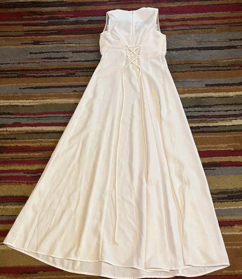 Vtg Lenovia Fashion Dress Small Ivory Maxi Sleeveless Lace Bodice Formal USA - Image 2 of 4