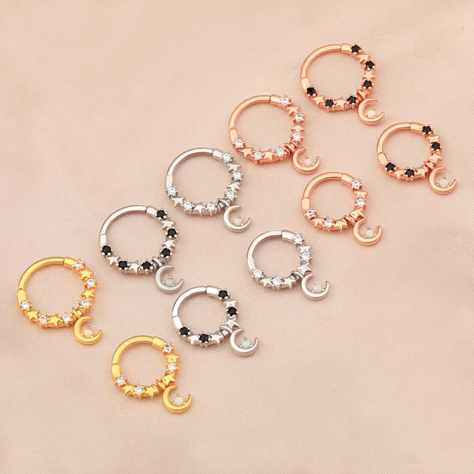 CZ Opal Cartilage Earrings Septum Clicker Stainless 16G Helix Snug Piercing - Image 3 of 4