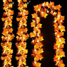 Fall Decor 3-Pack Fall Garland with Lights, Total 24.6ft 60LED