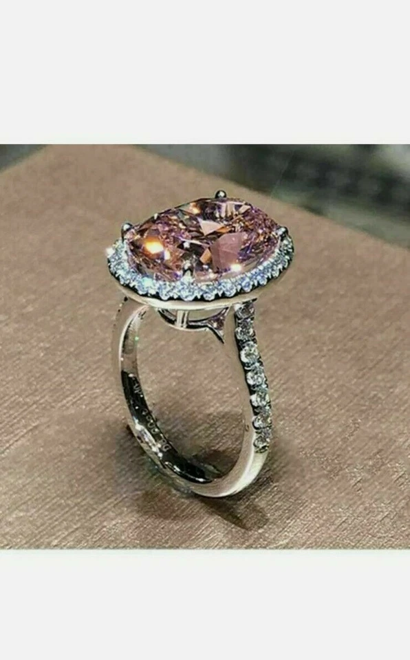 Anillo de compromiso de morganita natural y diamantes de 6,00 quilates para mujer de oro blanco de 14 quilates talla 6 Foto 3 de 4