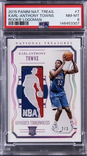 Panini National Treasures Karl-Anthony Towns Rookie Logoman #7 /3 PSA 8 MEM RC