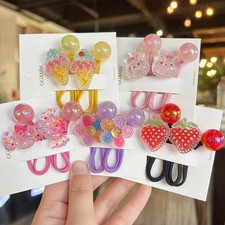 2 Pc Hair Ties Strawberry Candy Cartoon Elastic Rubber Bands Princess Girls