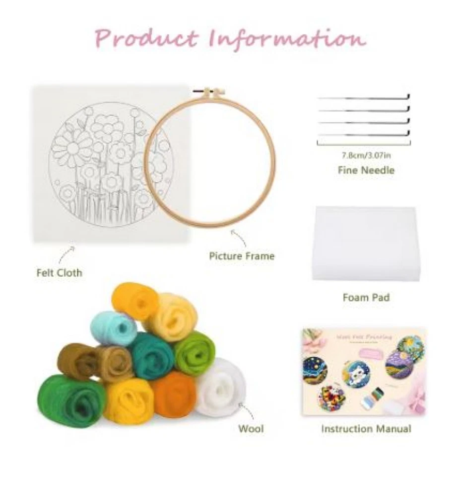 Kit de fieltro de lana con aguja para principiantes | Papá Noel con regalo (8" con marco) Foto 3 de 4