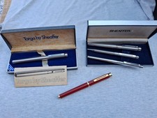 Lot 5 Sheaffer Targa Fountain Pen & Ballpoint pen - S. Steel, Red, Chrome Brigth