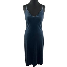 UNIQLO Velour Velvet Blue Slip Camisole Midi Dress Spaghetti Strap V-Neck S