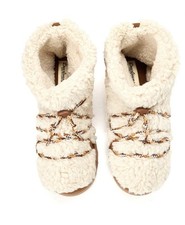 Dearfoams Teddy Boot Slippers Womens 9-10 Cream Cozy Plush Memory Foam NWT