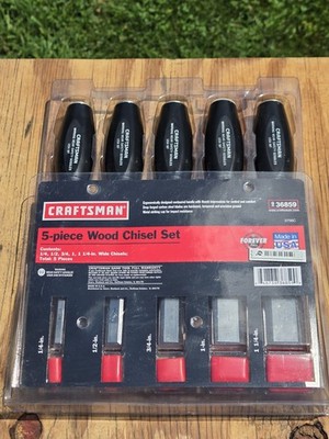 SEARS Craftsman 5pc Wood Chisel Set 1/4 1/2 3/4 1'' 1-1/4'' USA 36859 MetalCap EUC