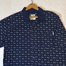 Maja Fishing Shirt Men's 2XL Short Sleeve Button Up Size XXL Navy Blue Fish Logo