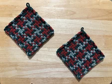 Handmade 2 Matching Cotton Woven Potholders 3 Colors Pine Cayenne Heathered Pine