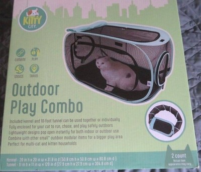 NEW Kitty City 2 Pc Pop Up Catio Kennel + Tunnel Lightweight Outdoor Indoor Cat