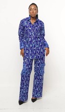 Handmade African Print 2-Piece Set for Women  Button-Up Shirt  Wide-Leg Pants