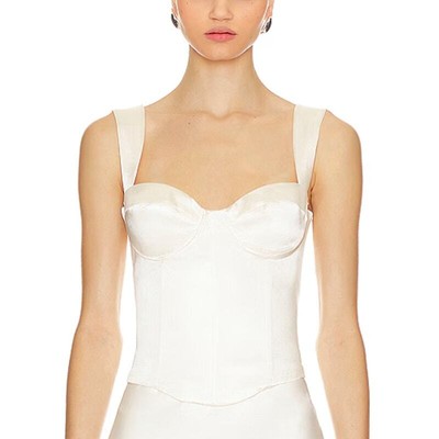 Runaway The Label Oura Bustier Top MEDIUM White Corset Satin Boned Bodice NEW