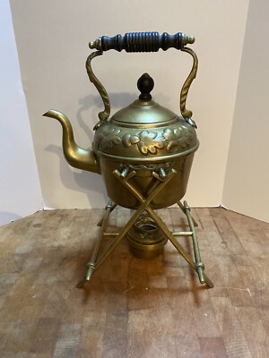 Antique Victorian Brass Spirit Kettle with Tilting Stand* Tipping