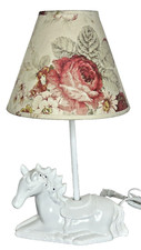 Carousel Horse White Ceramic Accent Lamp with Floral Lampshade