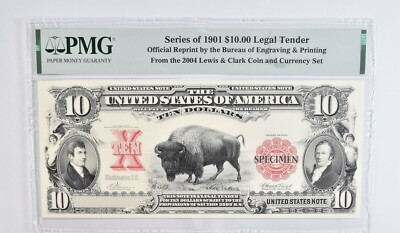 #ad #ad $10 1901 BEP BISON Intaglio Banknote PMG Graded Specimen Note $149.95