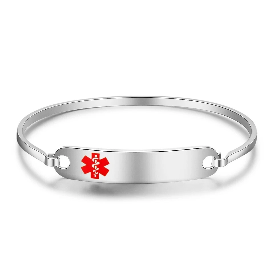 Pulsera de identificación médica Star of Life de acero inoxidable grabada personalizada para mujer Foto 2 de 4