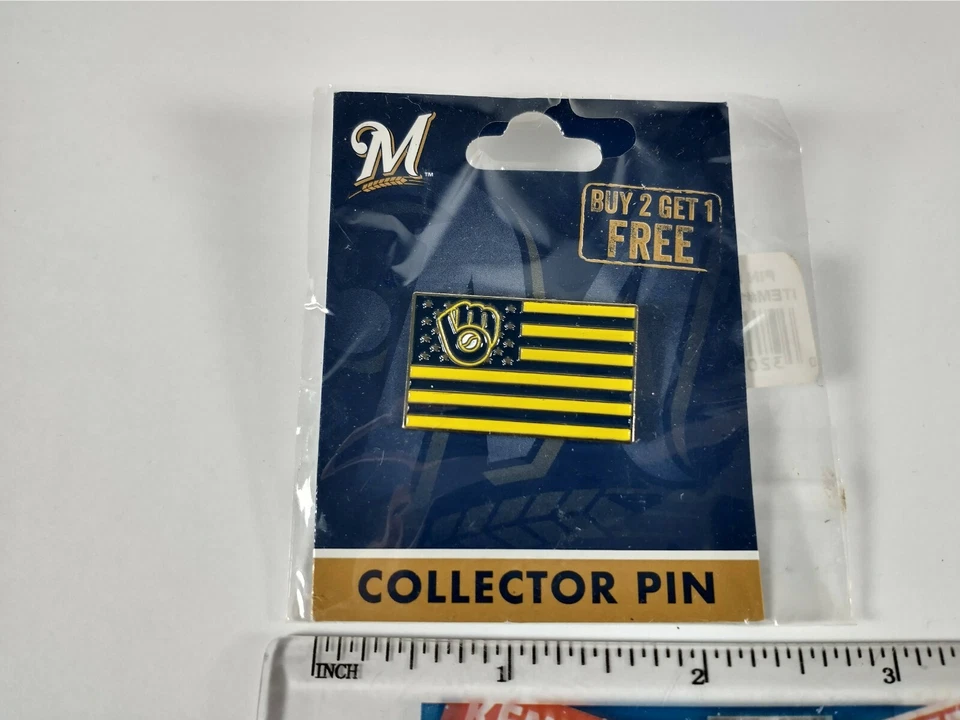 Milwaukee Brewers Hat Lapel Pin MLB Flag Glove Logo - Image 3 of 3