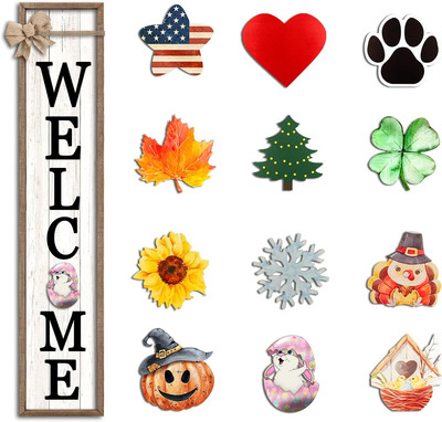 Interchangeable Welcome Sign for Front Porch Standing 45''X9'' Large with 12 Pcs R