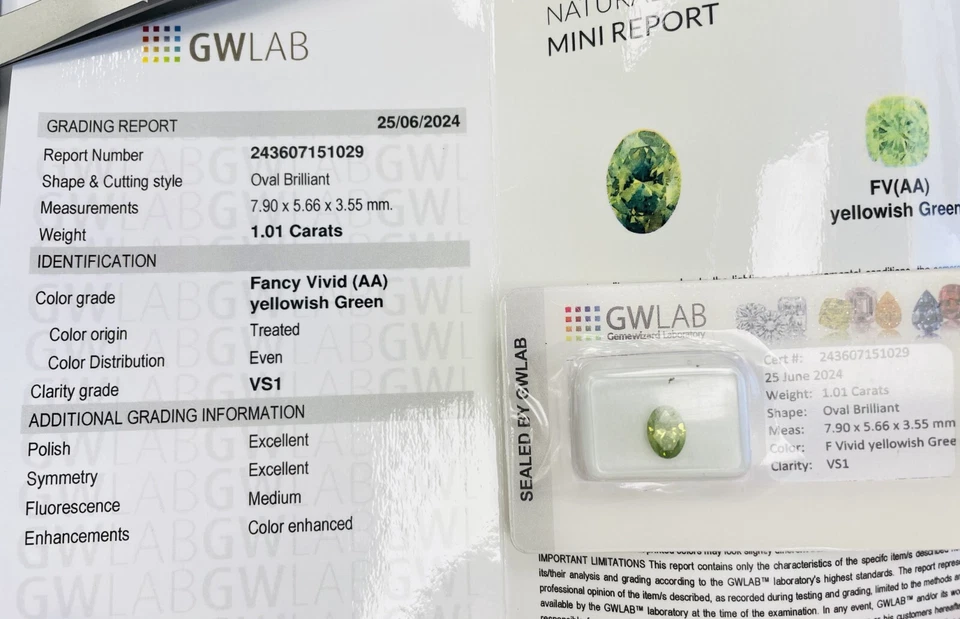 GWLAB Certified Natural Loose Diamond 1.01 Ct Oval Cut Green Diamond For Jewelry - Image 2 of 4