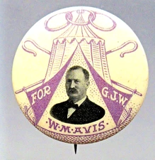 ODD FELLOWS circa 1905 W.M AVIS for G.J.W. 1.25" pinback button w/paper I.O.O.F.