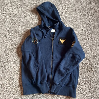 Under Armour Hoodie Mens Small Blood Sweat Respect The Rock Navy Blue Zip  Up