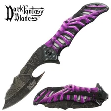 8.5" DARK FANTASY BLADES SKELETON GRAPHIC SPRING ASSISTED FOLDING KNIFE PURPLE
