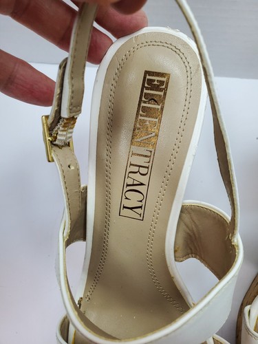 Sandalias de cuña Ellen Tracy con cordones para mujer talla 9M cuero blanco punta abierta - Imagen 5 de 10