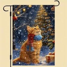 Christmas Cat Garden Flag 12x18 Double Sided Vertical Flag Christmas Outdoor