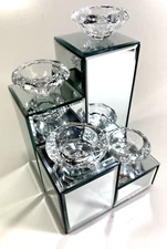 Litton Lane Pillar Candelabra Rectangular Platform Silver Glass Mirrored 9" x 6"